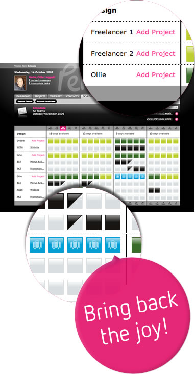 Scheduling functionality screenshots